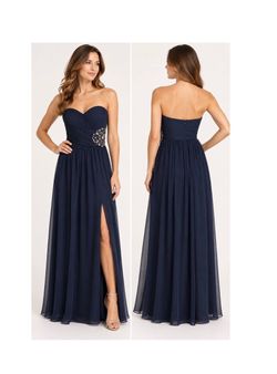 Navy Blue Strapless Formal Gown