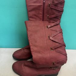 Rue21 Etc! Burgundy Lace-Up Boots Size 10 (Light Scuffs)