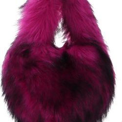 New Heart Shaped Faux Fur Tote Bag for Women, Soft Plush Winter Handbag, Heart Furry Purse