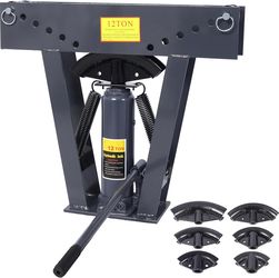 12 Ton Manual Hydraulic Pipe Bender Fabric w/ 6 Dies & Adjustable Rollers (90-180 degrees) for Steel / Iron / Metal Ratcheting [NEW] 
