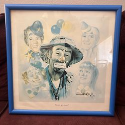 Vintage "Round of Clowns" Signed Custom Framed 19.5 x 19.5" Print Emmet Kelly Jr