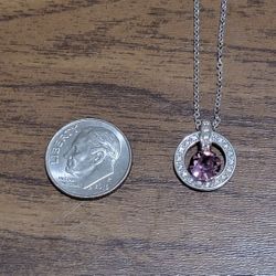 Korean Design Pink Austrian Crystal with Zirconia 925 Silver Pendant And Necklace