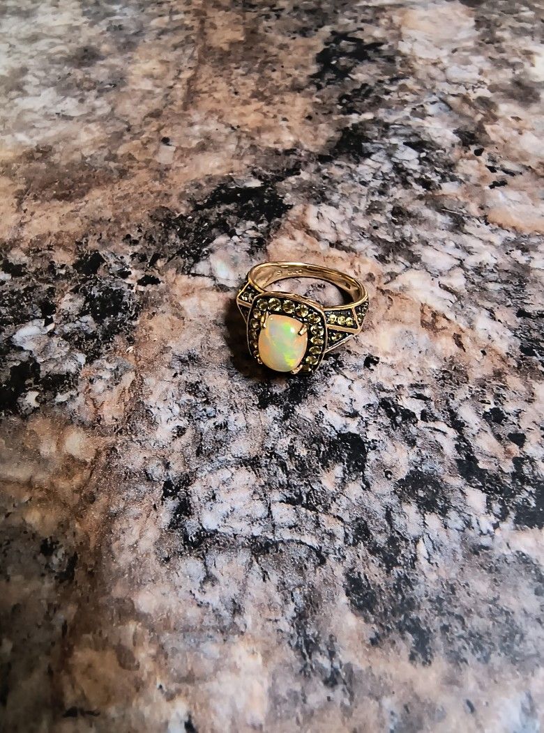 10k Gold Opal Ring Set In Yellow Sapphire