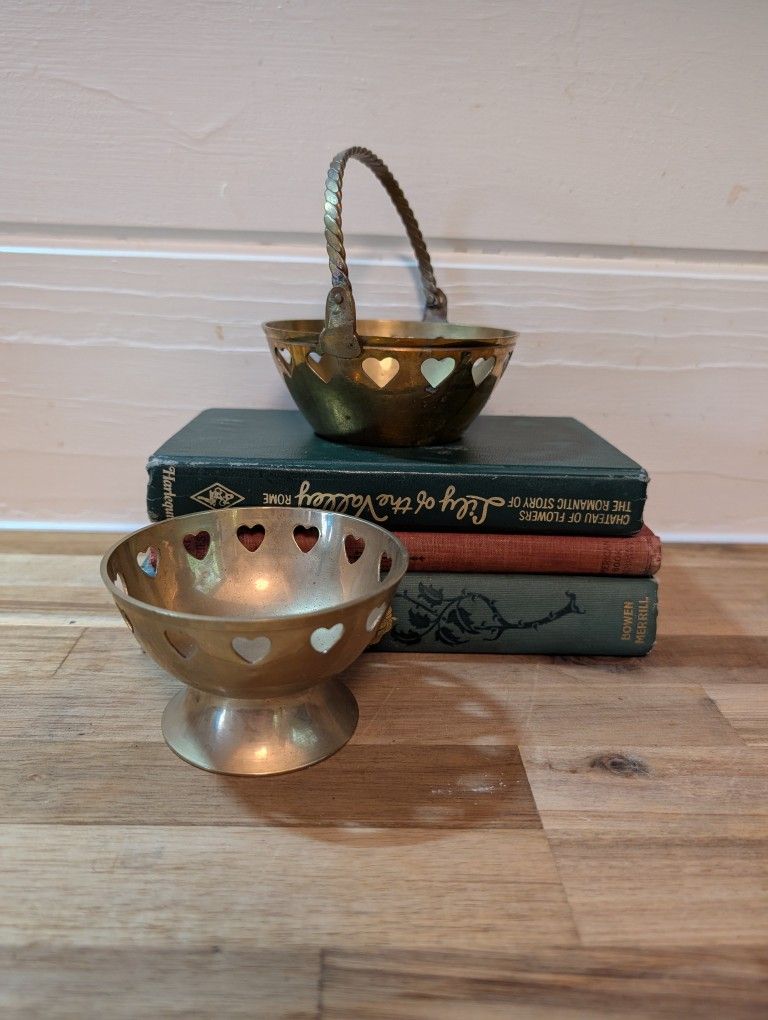Vintage Brass Hearts Trinket Dishes