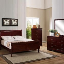Brand New Espresso Queen Sleigh Bedframe + Dresser + Mirror + Nightstand 4PCs Bedroom Set