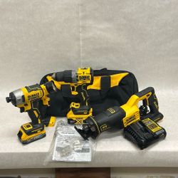 Dewalt four piece tool set impact drill driver saw all light 5AH battery and power stack battery excellent condition kit