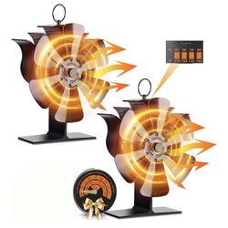 2 Pack Wood Stove Fan, Heat Powered Stove Fan 6 Blades Fireplace Fan for Wood Burning Stove Log Wood Burning Stoves Fan with Magnetic Thermometer Quie