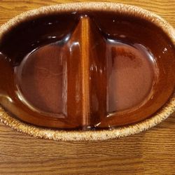 Vintage Hull Tray Ovenproof Divided Dish Casserole Brown Drip USA Stoneware