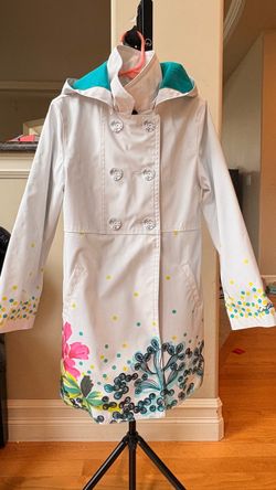 Catimini France Girls Rain Jacket Size 8 - White Beautiful Flowers - Pockets
