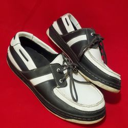 TIMBERLAND 2 Eye Black & White Mens Leather  Boat Shoes Size 13M
