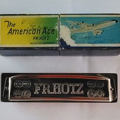 Vintage "The American Ace" harmonica, which was manufactured by the company F.R. Hotz In Germany Key Of G