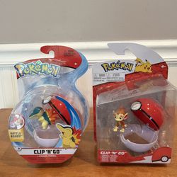 2 Pokemon Clip N Go/Chimchar With Poke Ball & Cyndaquil With Pokeball - Sealed