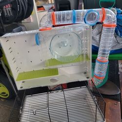 Small Rodent/Dwarf Hamster Cage 18x12x22, Water Bottle, Food Dish, And Tubes.