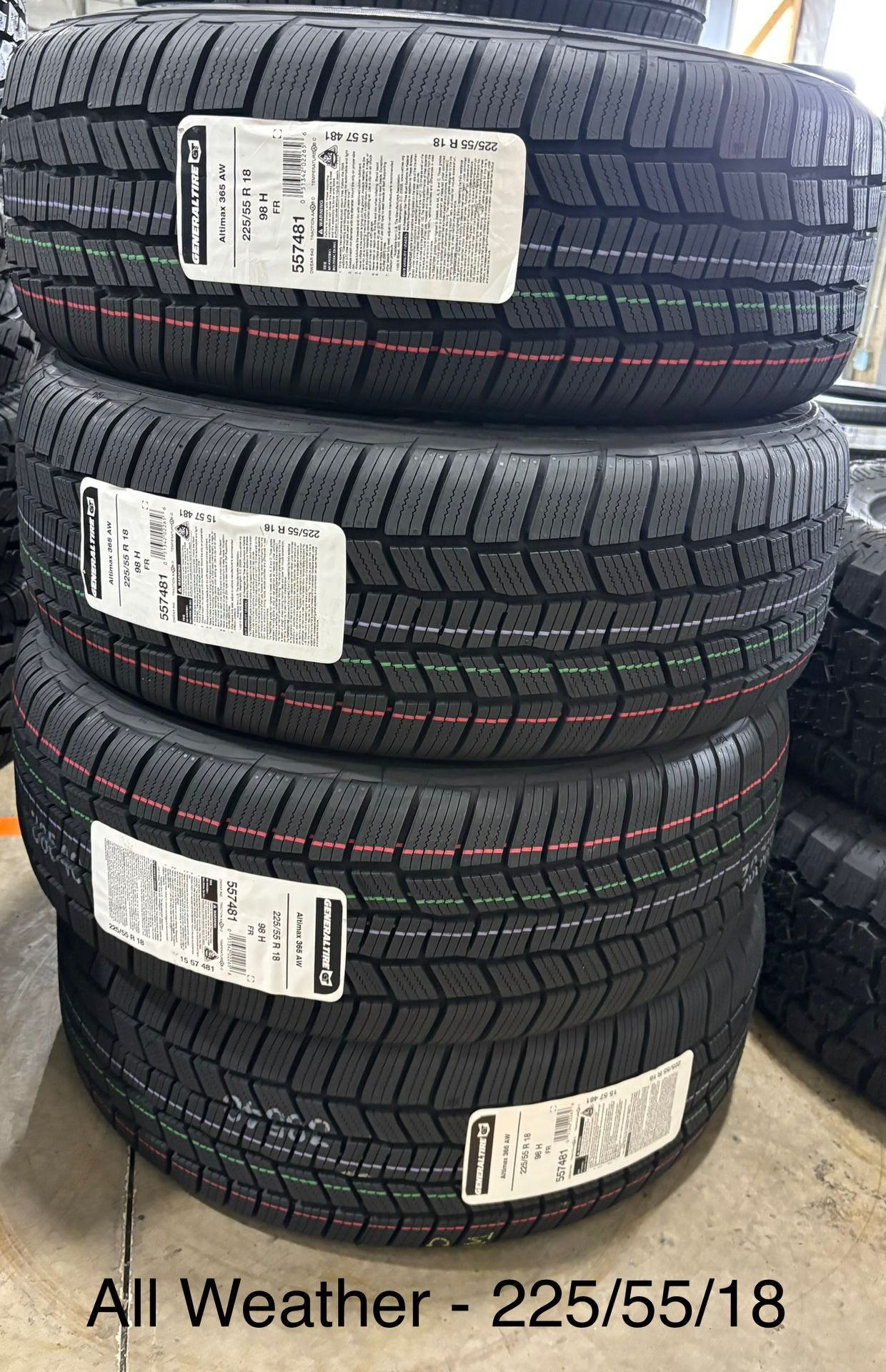 (4) - 225/55/18 General Altimax 365AW Tires