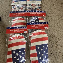 Red White And Blue Hotdog Holders And Party Bags New