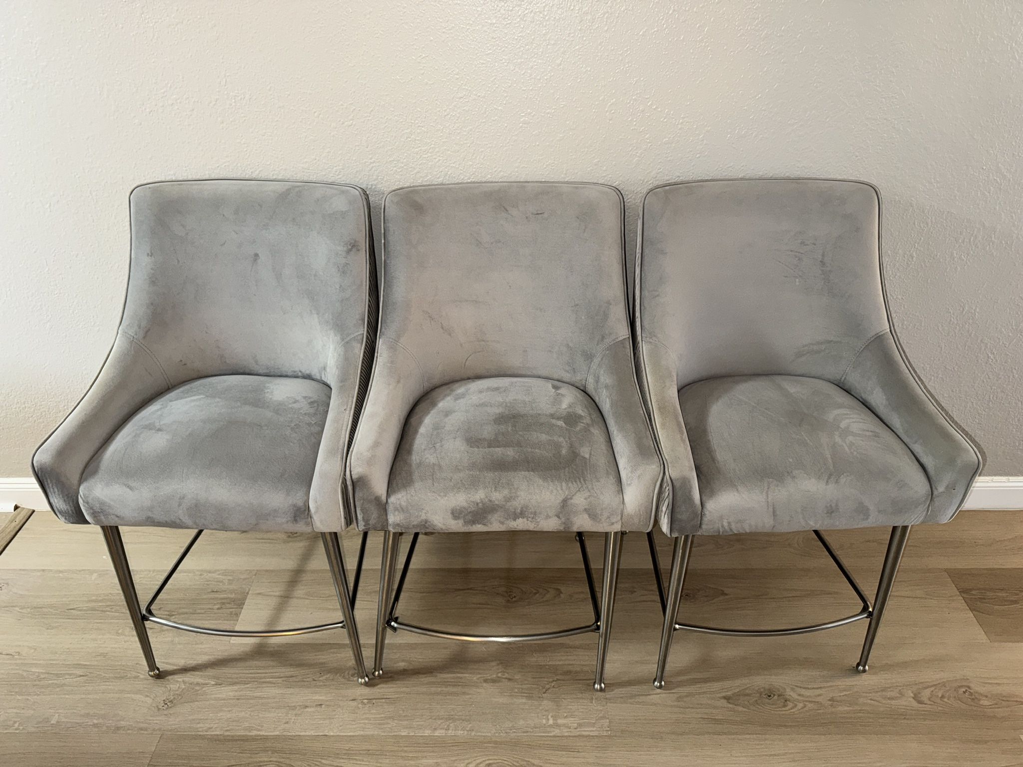Set of 3 Grey Velvet Stools – Elegant & Comfy