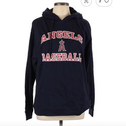 Delta Size L Navy Blue Pullover Hoodie with Anaheim Angels Baseball