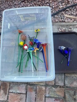 Glass flowers handmade blown glass flowers for garden decoration or sun display