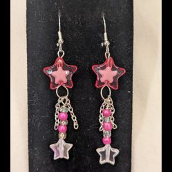 Pink Star Dangle Earrings - Handmade Kawaii Accessories