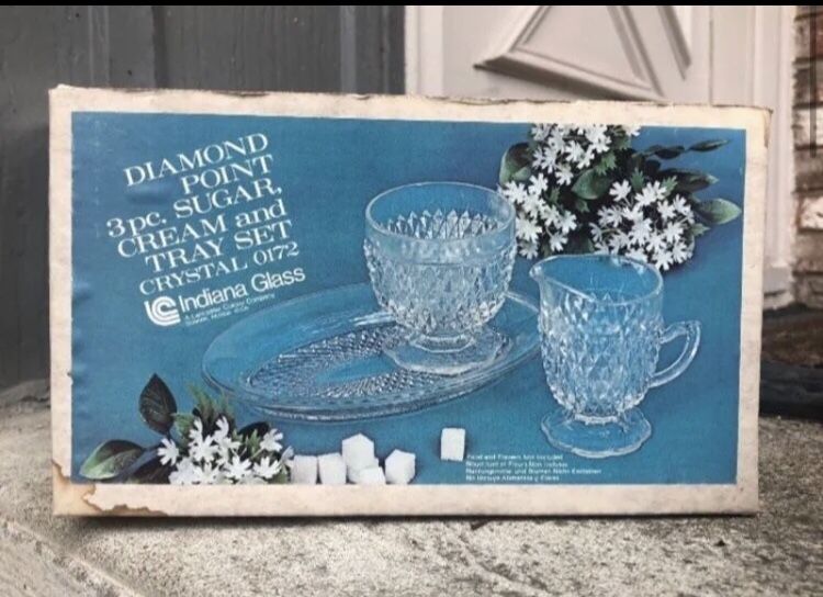 Vintage (1960’s) DIAMOND POINT Crystal Cream & Sugar Set
