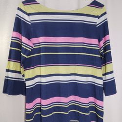 Sz Med Lilly Pulitzer Marlowe Sun Stripe Top Multicolor 3/4 Sleeve 100% Cotton 