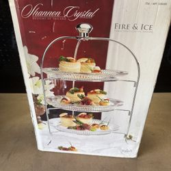 New Shannon Crystal Godinger Fire And Ice 3 Tier Lead Crystal Server Wedding Party