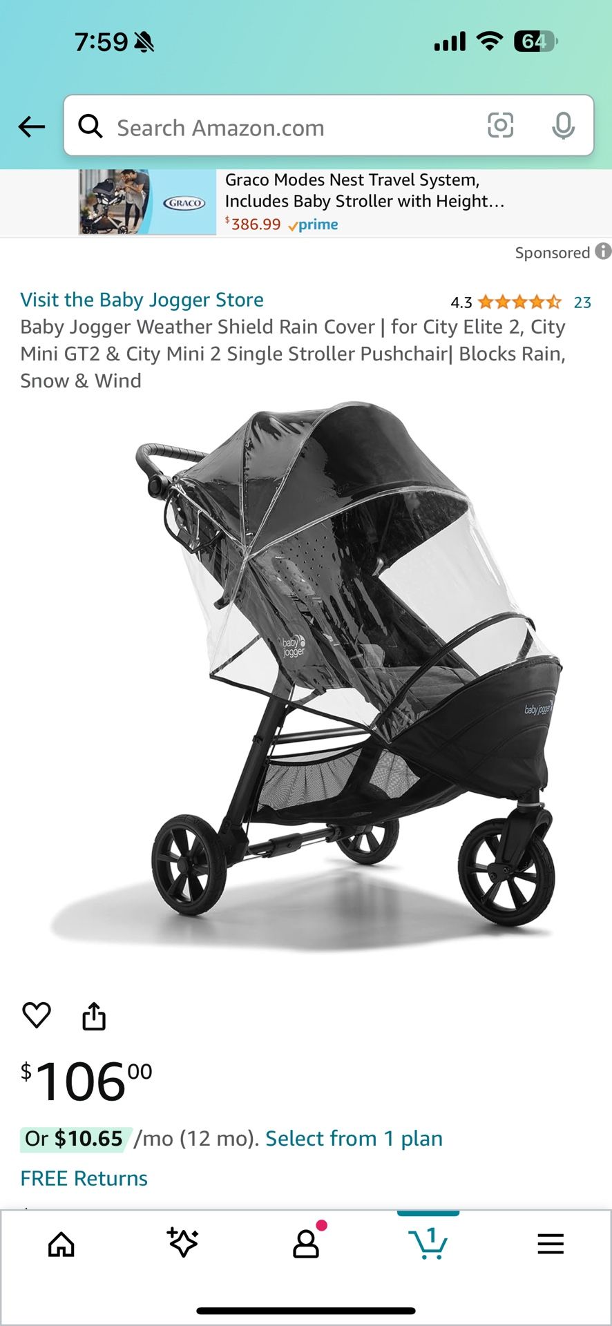 Baby Jogger Stroller And Rain Cover 