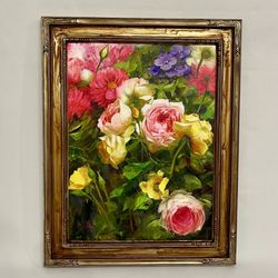 FRAMED Original Oil Painting By Nuri Alieva “Tender Roses”, floral painting, flowers arwork