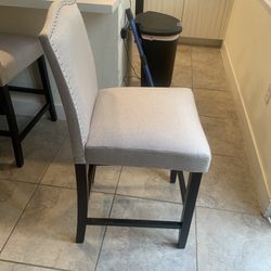 Light Badge/Grey Cloth With Espresso Wooden Bottom Counter Stool 