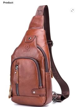 BULLCAPTAIN Men's Sling Bag Genuine Leather Chest Shoulder Backpack Cross Body