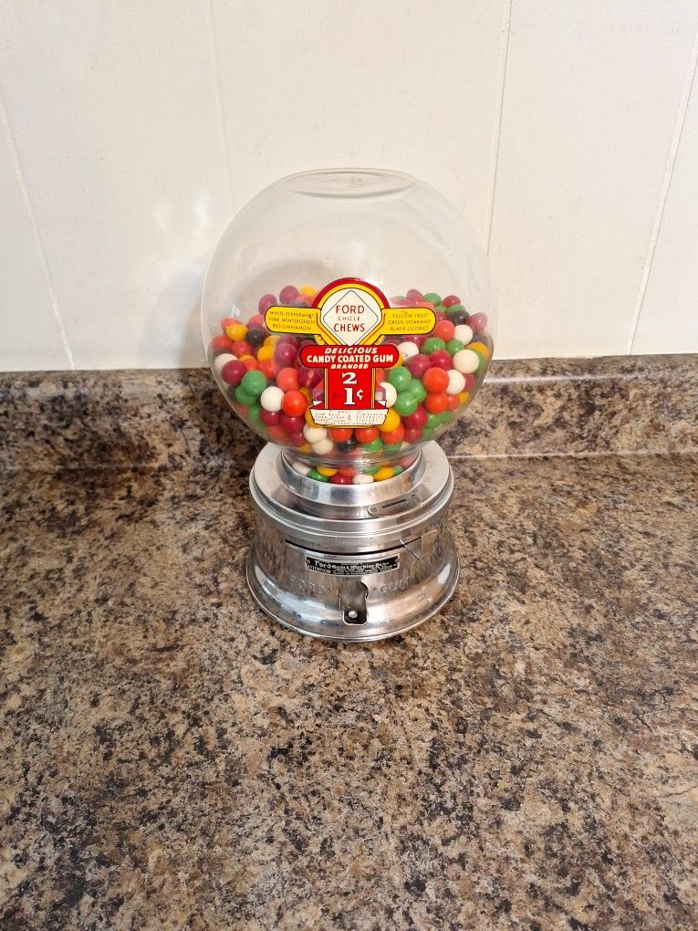 Ford Table Top Penny Gumball Machine with Original Glass Globe