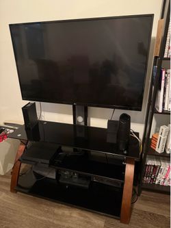 Modern Glass & Wood TV Stand / Media Console with Integrated Mount (TV included )