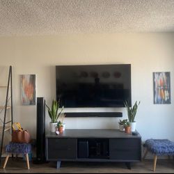 Tv Console Modern Table - Dark Walnut With Soft Close Drawers 
