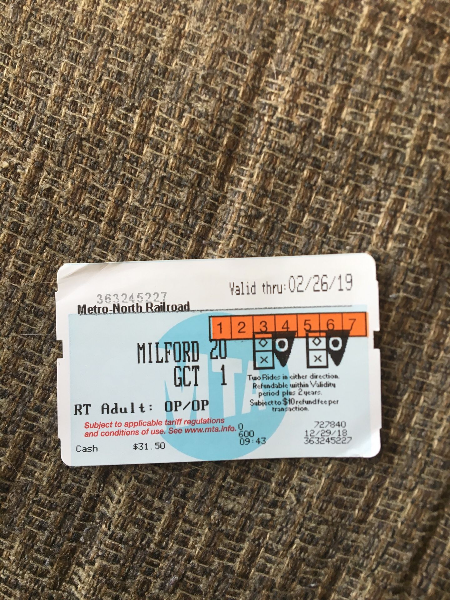 Metro North Roundtrip Ticket Milford to Grand Central