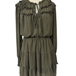 Anthropologie By The River Smocked Peasant Dress. Green.  Size Medium.