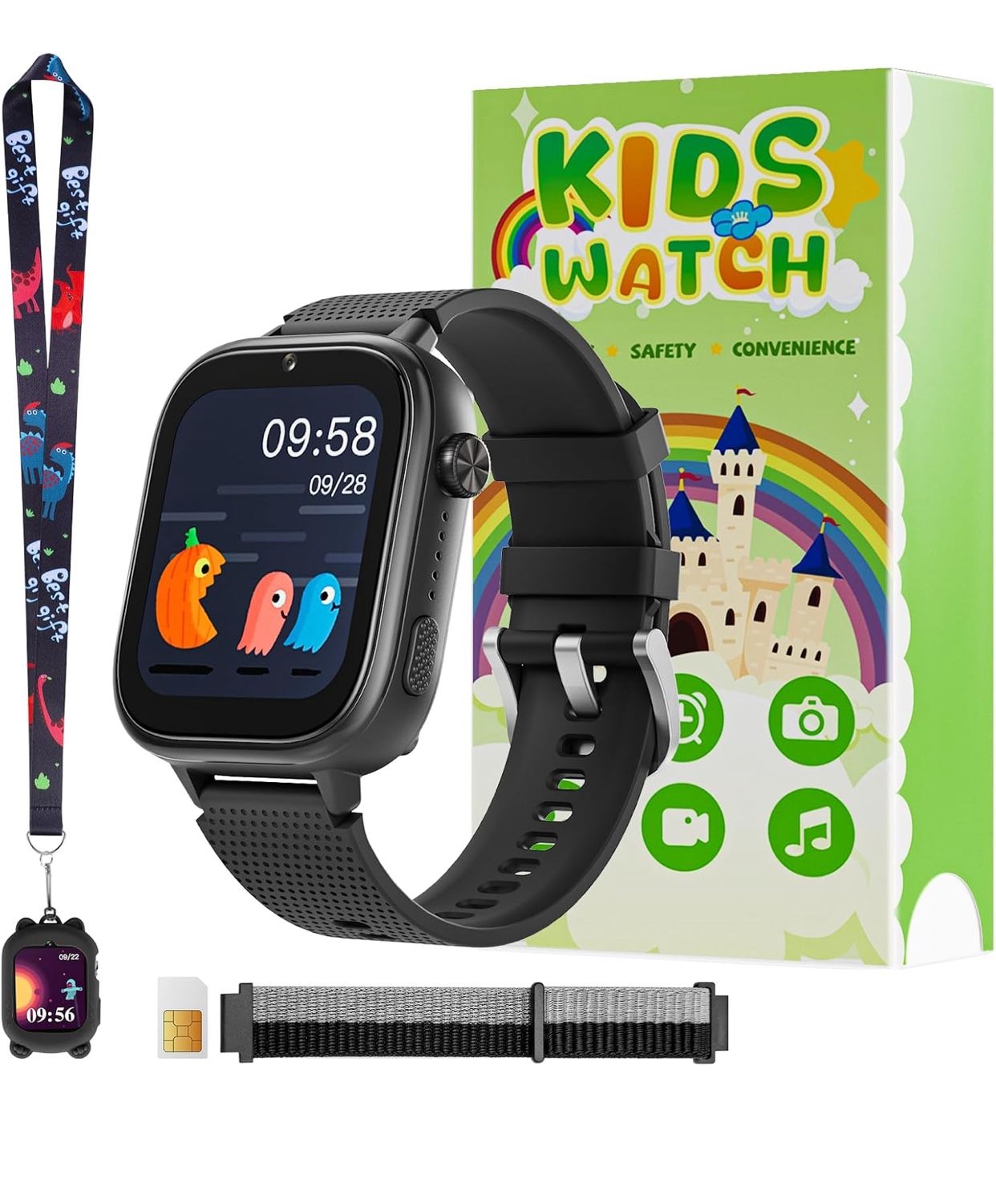 4G Smartwatch, Kids Watch for Kids with SIM Card, 47 Exciting Games, Two-Way Calling Feature, SOS Emergency Call Button Ideal for Kids Aged 3-12, Chil