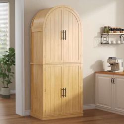 71" Tall Arched Kitchen Pantry Storage Cabinet,6-Tier Large Storage Cabinet with 2 Doors,Adjustable Shelves & Drawer for Living Room,Dining Room,