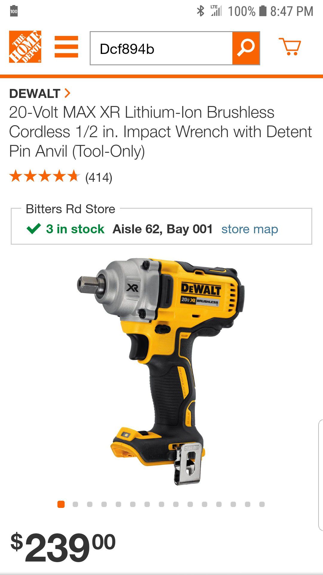 Cordless 1/2 ' Impact Wrench with Detent Pin Anvil [Tool Only ]