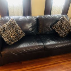 Leather Sofa In Good Condition Dark Coffee