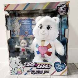 Care Bears 14"  Hopeful Heart Bear and 5" Collectible Hopeful Heart Bear - Special Collector  Limited Edition.