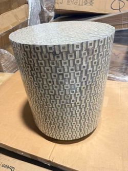 DecMode 18" x 22" White Mother of Pearl Shell Geometric Accent Table with Gold Base $90