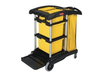 NEW! RUBBERMAID Commercial High Capacity Janatorial Cart with Bins Model # FG9T7300BLA