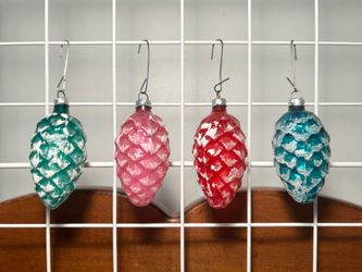 Set of 4 Vintage Pinecone Ornaments with Mica - made in West Germany 2.75” tall x 1.25” wide