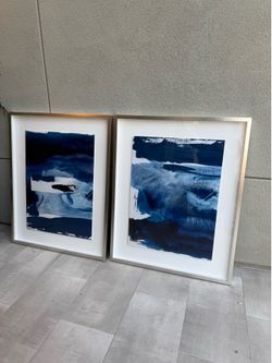 Pair of Framed Abstract Blue Art Prints