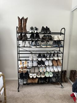 5 Ft Tall Shoe Rack Holder shelf  Black Gently Used 