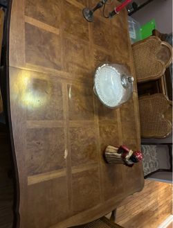 Vintage Burl Wood Parquet Dining Table