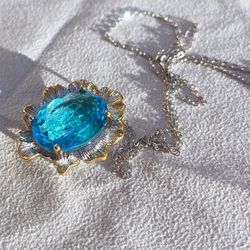 Seawater topaz blue zircon petal design 18k gold-filled necklace