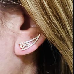 10K Solid Gold Earrings CUBIC ZIRCONIUM STONES FOR WEDDING 