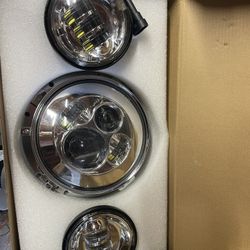 Chrome Clear Headlight And Passing Lights Led For Motorcycle 