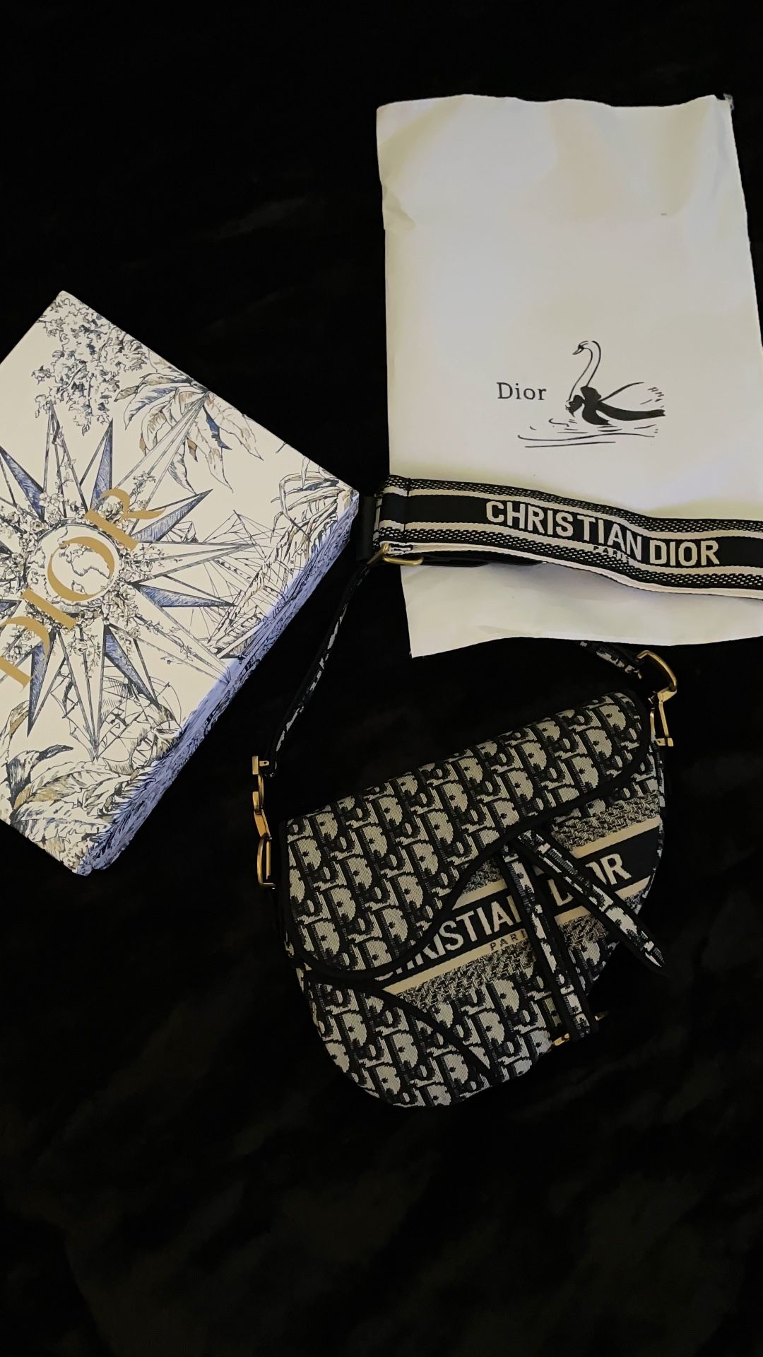 Christian Dior Saddle Bag Black Navy & Gold 🎀💝